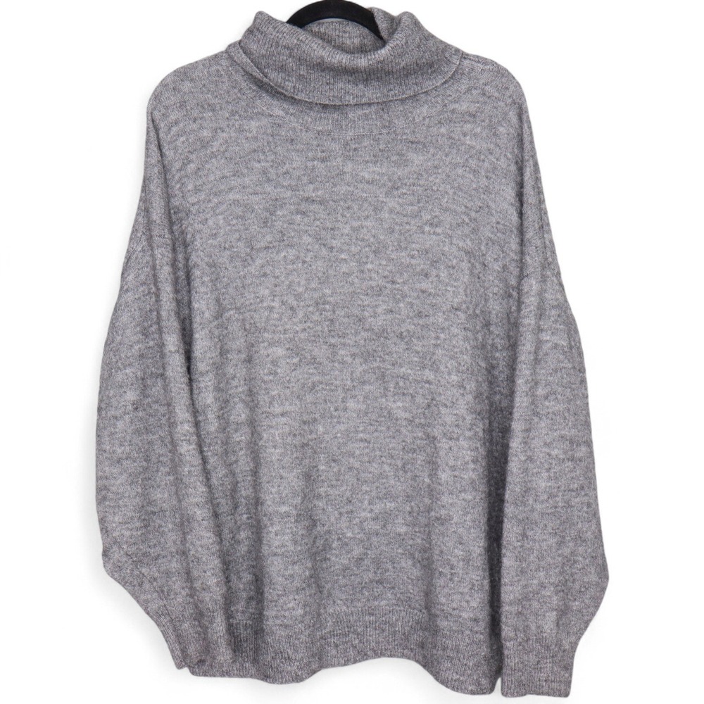 Zara Womens Gray Alpaca Blend Oversized Turtleneck Sweater Size S Casual Comfy